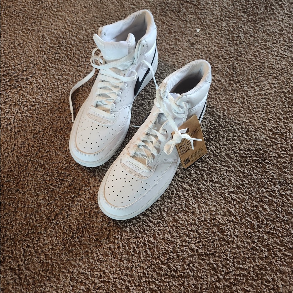 Nike White High-Top Sneakers with Textured Leather